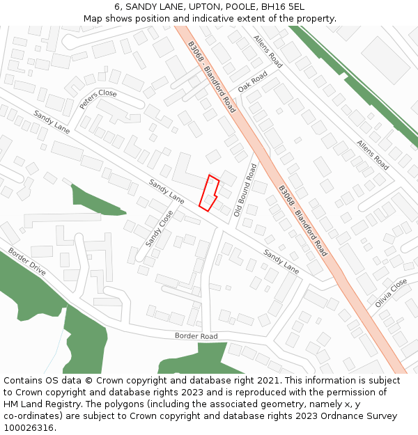 6, SANDY LANE, UPTON, POOLE, BH16 5EL: Location map and indicative extent of plot