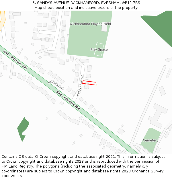 6, SANDYS AVENUE, WICKHAMFORD, EVESHAM, WR11 7RS: Location map and indicative extent of plot