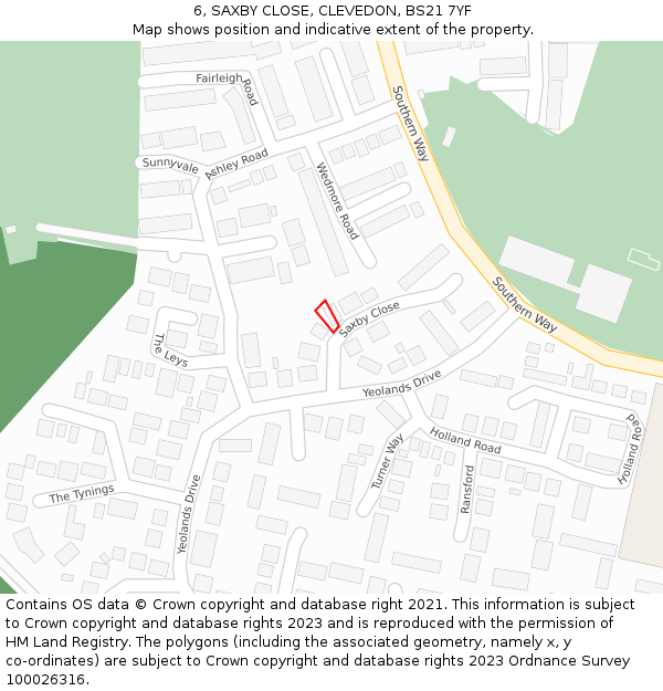 6, SAXBY CLOSE, CLEVEDON, BS21 7YF: Location map and indicative extent of plot