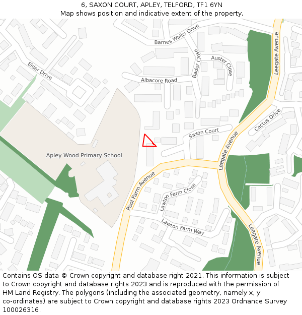 6, SAXON COURT, APLEY, TELFORD, TF1 6YN: Location map and indicative extent of plot