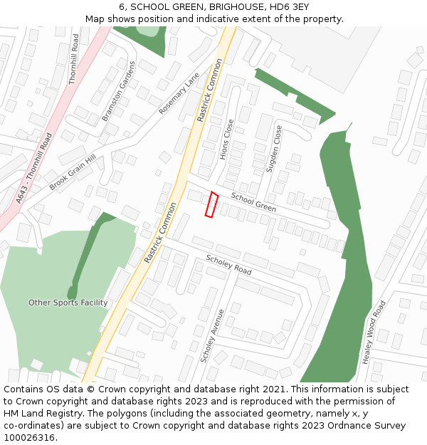6, SCHOOL GREEN, BRIGHOUSE, HD6 3EY: Location map and indicative extent of plot