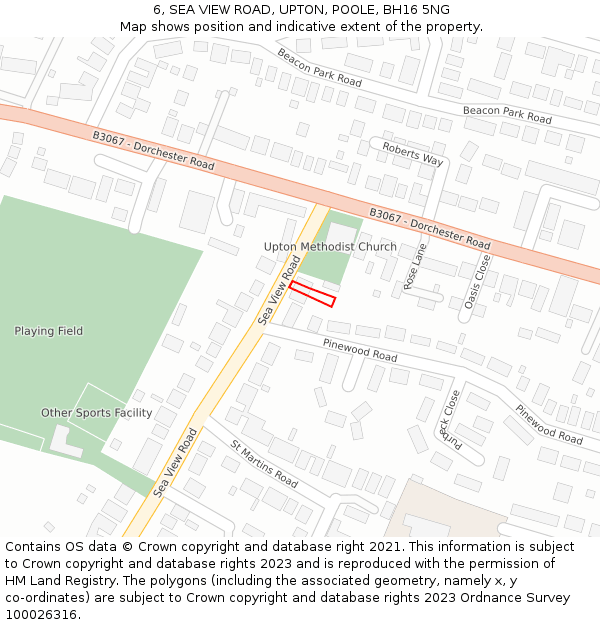 6, SEA VIEW ROAD, UPTON, POOLE, BH16 5NG: Location map and indicative extent of plot