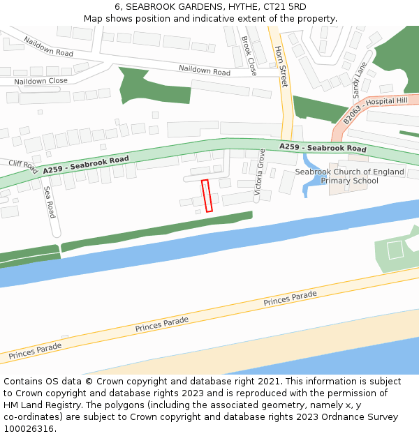 6, SEABROOK GARDENS, HYTHE, CT21 5RD: Location map and indicative extent of plot