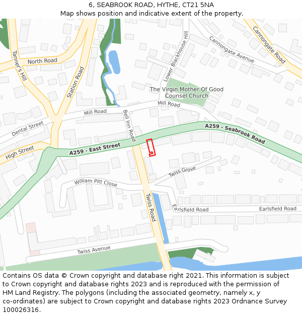 6, SEABROOK ROAD, HYTHE, CT21 5NA: Location map and indicative extent of plot