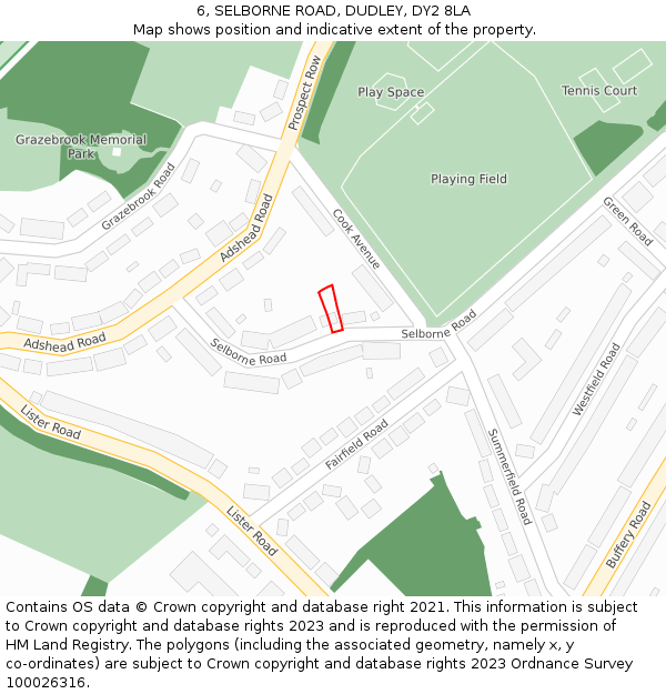 6, SELBORNE ROAD, DUDLEY, DY2 8LA: Location map and indicative extent of plot