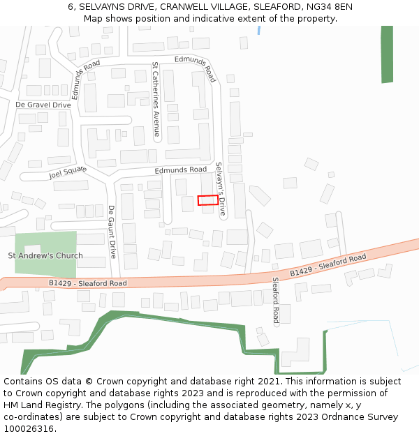 6, SELVAYNS DRIVE, CRANWELL VILLAGE, SLEAFORD, NG34 8EN: Location map and indicative extent of plot