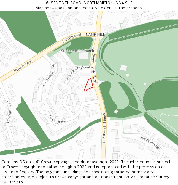 6, SENTINEL ROAD, NORTHAMPTON, NN4 9UF: Location map and indicative extent of plot