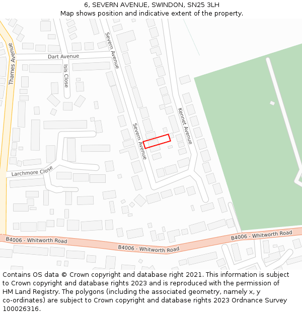 6, SEVERN AVENUE, SWINDON, SN25 3LH: Location map and indicative extent of plot