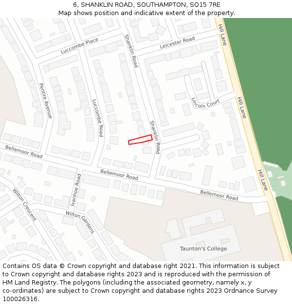 6, SHANKLIN ROAD, SOUTHAMPTON, SO15 7RE: Location map and indicative extent of plot