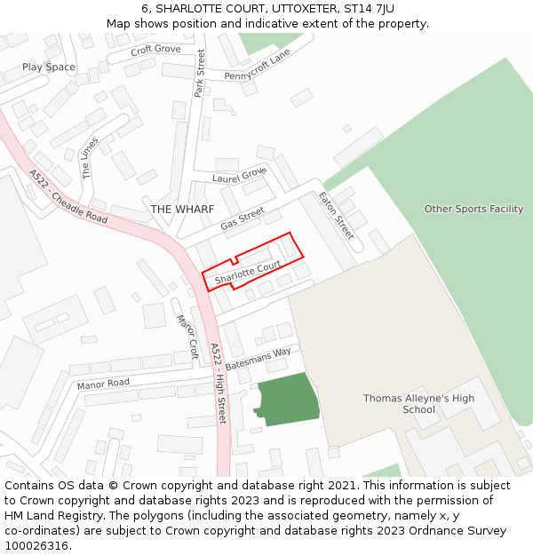 6, SHARLOTTE COURT, UTTOXETER, ST14 7JU: Location map and indicative extent of plot