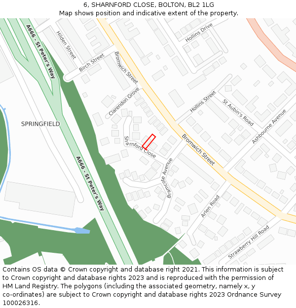 6, SHARNFORD CLOSE, BOLTON, BL2 1LG: Location map and indicative extent of plot