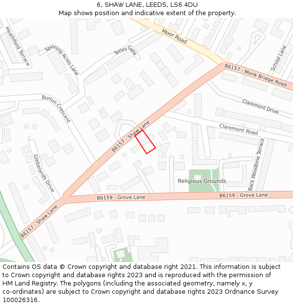 6, SHAW LANE, LEEDS, LS6 4DU: Location map and indicative extent of plot