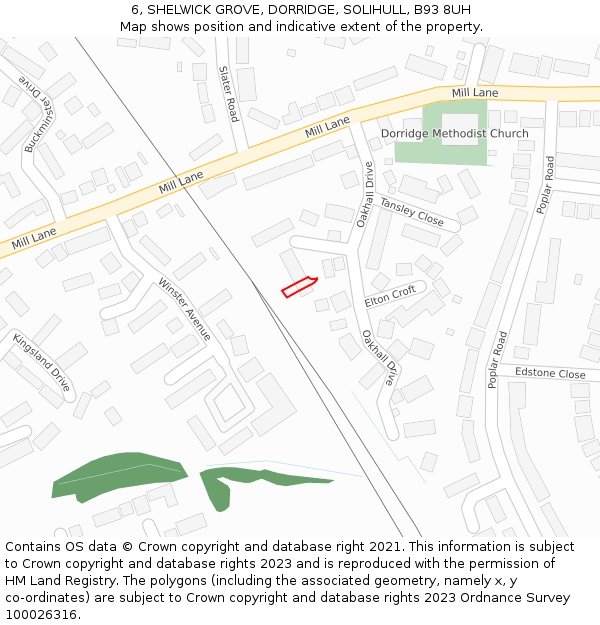 6, SHELWICK GROVE, DORRIDGE, SOLIHULL, B93 8UH: Location map and indicative extent of plot