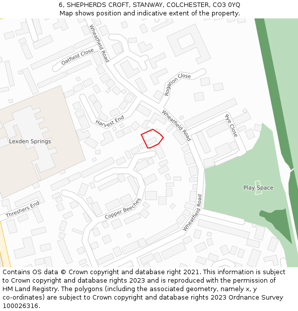 6, SHEPHERDS CROFT, STANWAY, COLCHESTER, CO3 0YQ: Location map and indicative extent of plot