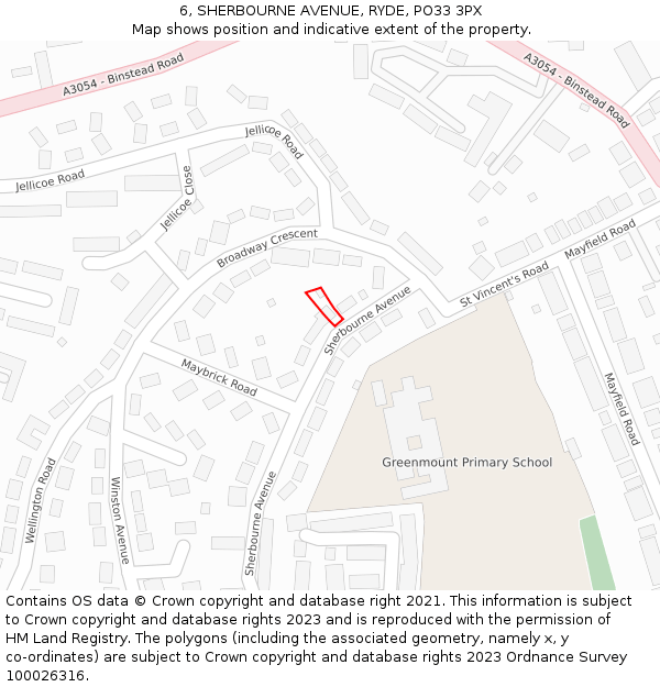 6, SHERBOURNE AVENUE, RYDE, PO33 3PX: Location map and indicative extent of plot