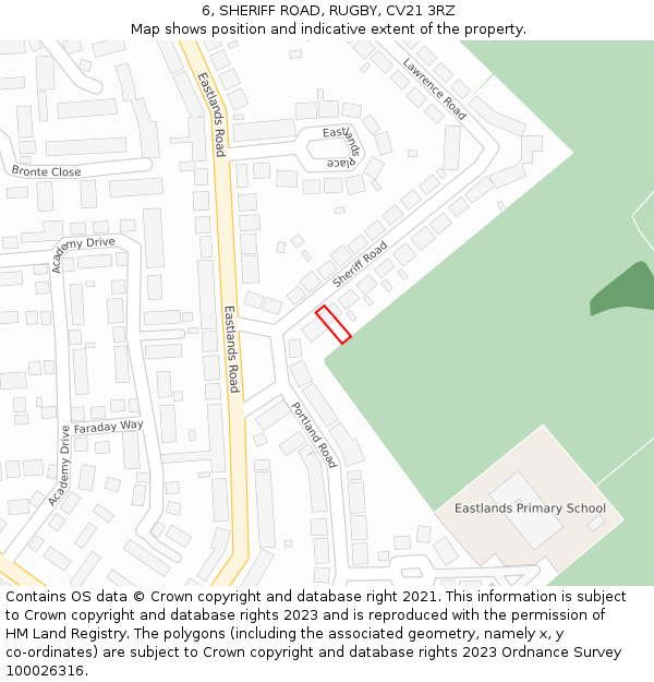6, SHERIFF ROAD, RUGBY, CV21 3RZ: Location map and indicative extent of plot