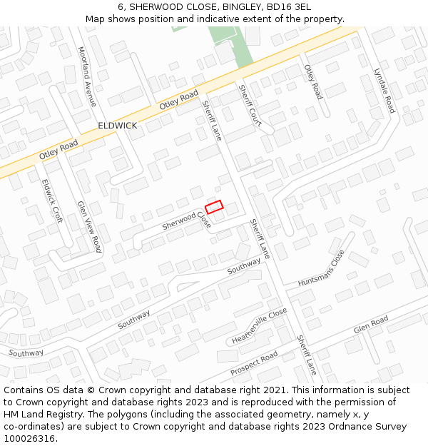 6, SHERWOOD CLOSE, BINGLEY, BD16 3EL: Location map and indicative extent of plot