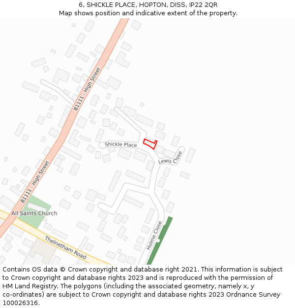 6, SHICKLE PLACE, HOPTON, DISS, IP22 2QR: Location map and indicative extent of plot