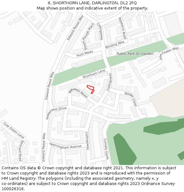 6, SHORTHORN LANE, DARLINGTON, DL2 2FQ: Location map and indicative extent of plot