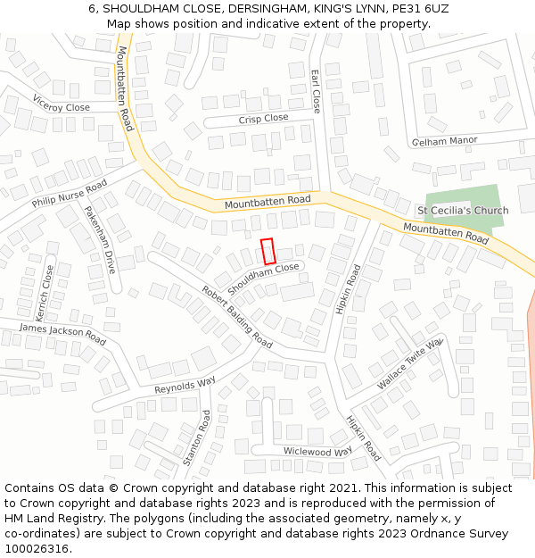 6, SHOULDHAM CLOSE, DERSINGHAM, KING'S LYNN, PE31 6UZ: Location map and indicative extent of plot