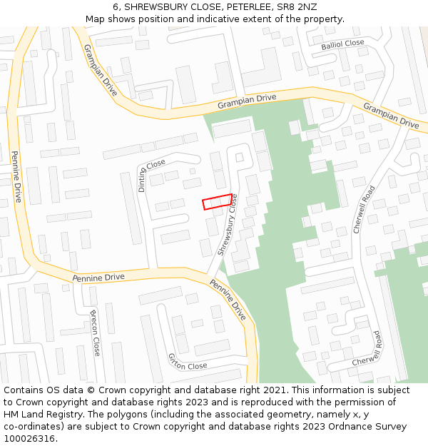 6, SHREWSBURY CLOSE, PETERLEE, SR8 2NZ: Location map and indicative extent of plot