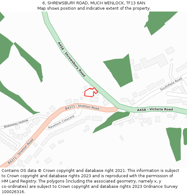 6, SHREWSBURY ROAD, MUCH WENLOCK, TF13 6AN: Location map and indicative extent of plot