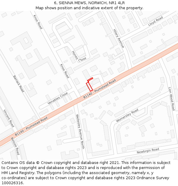 6, SIENNA MEWS, NORWICH, NR1 4LR: Location map and indicative extent of plot