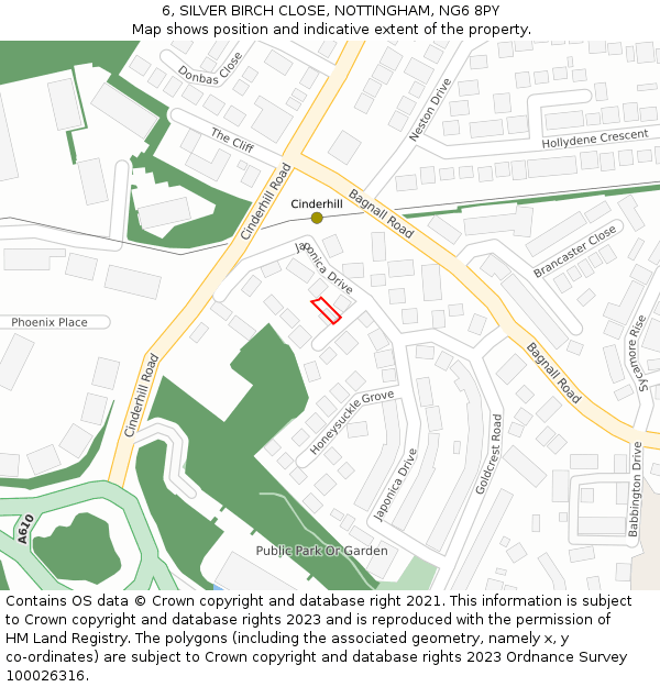 6, SILVER BIRCH CLOSE, NOTTINGHAM, NG6 8PY: Location map and indicative extent of plot