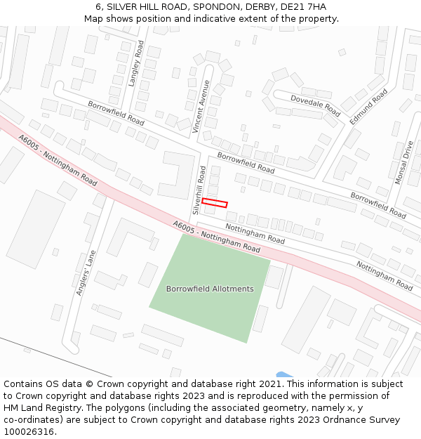 6, SILVER HILL ROAD, SPONDON, DERBY, DE21 7HA: Location map and indicative extent of plot
