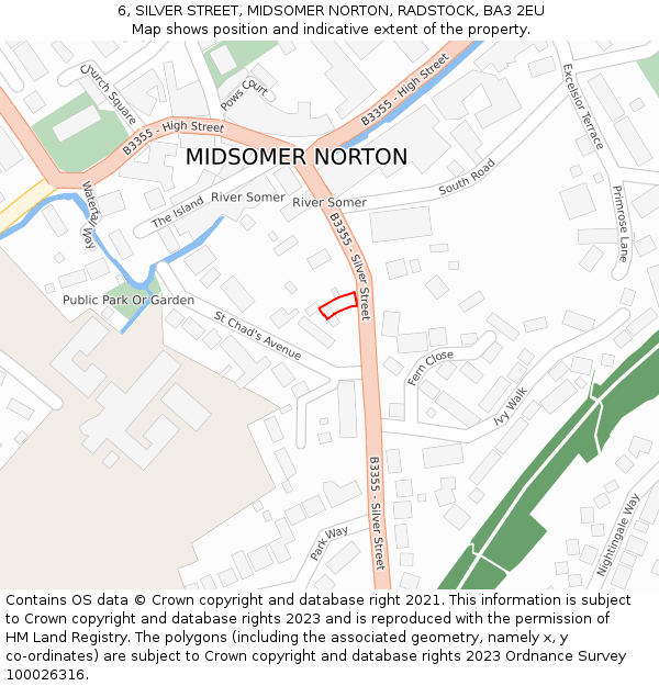 6, SILVER STREET, MIDSOMER NORTON, RADSTOCK, BA3 2EU: Location map and indicative extent of plot