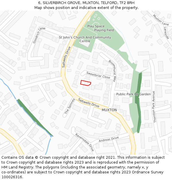 6, SILVERBIRCH GROVE, MUXTON, TELFORD, TF2 8RH: Location map and indicative extent of plot