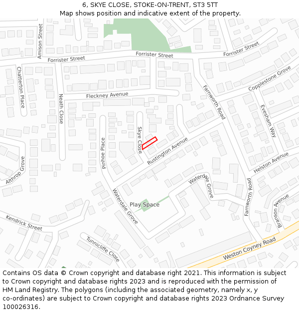 6, SKYE CLOSE, STOKE-ON-TRENT, ST3 5TT: Location map and indicative extent of plot