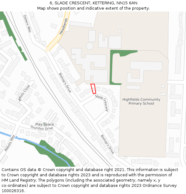 6, SLADE CRESCENT, KETTERING, NN15 6AN: Location map and indicative extent of plot