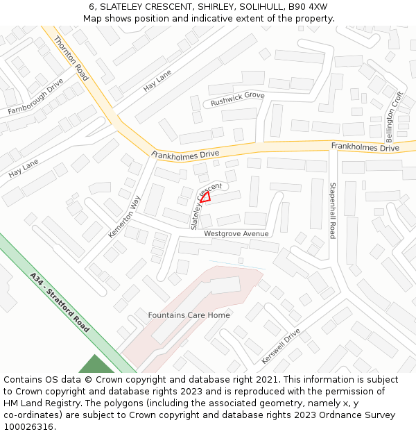 6, SLATELEY CRESCENT, SHIRLEY, SOLIHULL, B90 4XW: Location map and indicative extent of plot