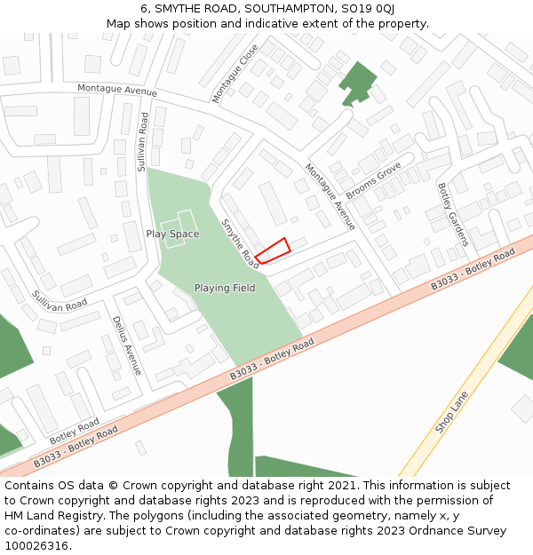 6, SMYTHE ROAD, SOUTHAMPTON, SO19 0QJ: Location map and indicative extent of plot