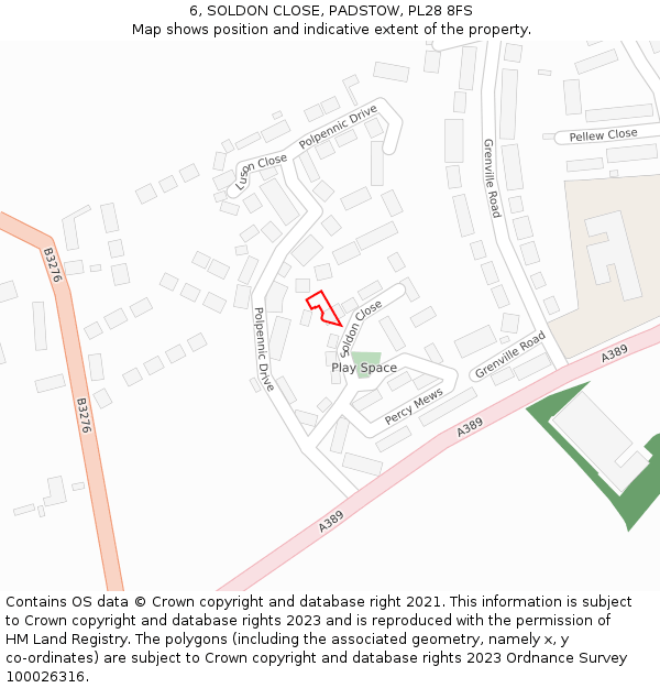 6, SOLDON CLOSE, PADSTOW, PL28 8FS: Location map and indicative extent of plot
