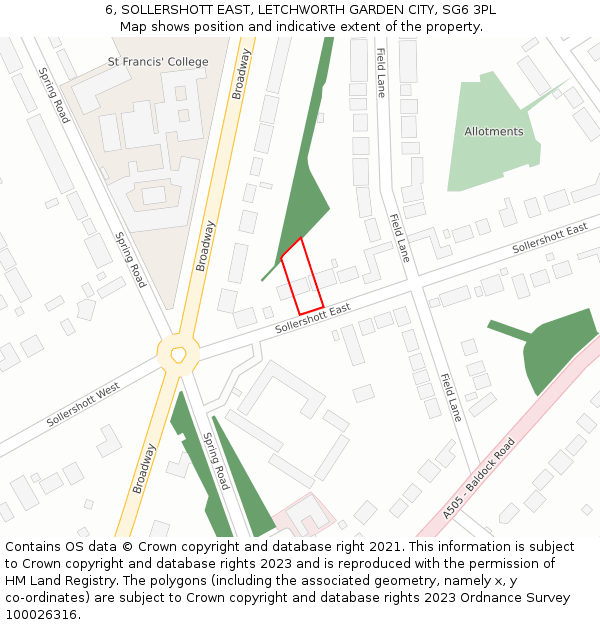 6, SOLLERSHOTT EAST, LETCHWORTH GARDEN CITY, SG6 3PL: Location map and indicative extent of plot