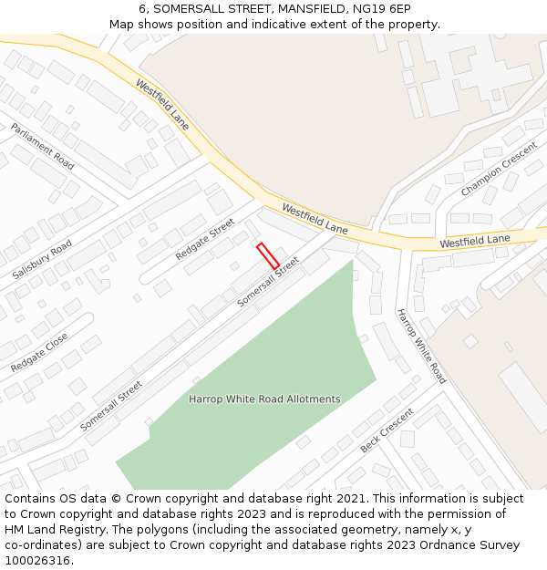6, SOMERSALL STREET, MANSFIELD, NG19 6EP: Location map and indicative extent of plot