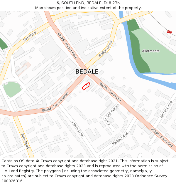 6, SOUTH END, BEDALE, DL8 2BN: Location map and indicative extent of plot