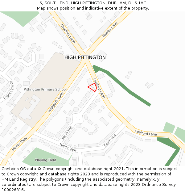 6, SOUTH END, HIGH PITTINGTON, DURHAM, DH6 1AG: Location map and indicative extent of plot