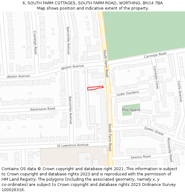 6, SOUTH FARM COTTAGES, SOUTH FARM ROAD, WORTHING, BN14 7BA: Location map and indicative extent of plot