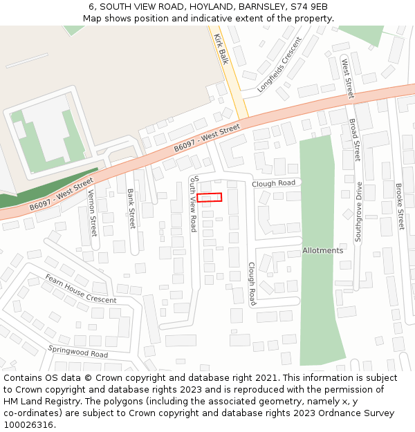 6, SOUTH VIEW ROAD, HOYLAND, BARNSLEY, S74 9EB: Location map and indicative extent of plot
