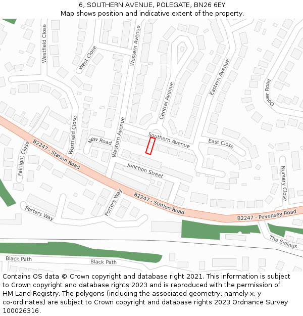 6, SOUTHERN AVENUE, POLEGATE, BN26 6EY: Location map and indicative extent of plot