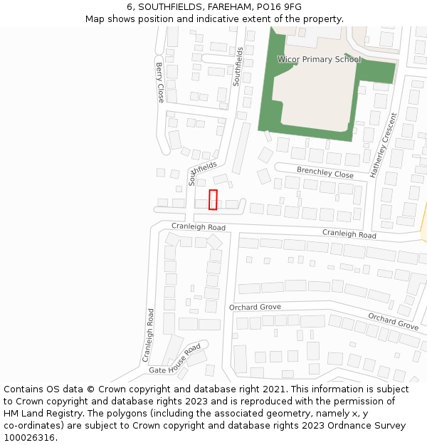6, SOUTHFIELDS, FAREHAM, PO16 9FG: Location map and indicative extent of plot
