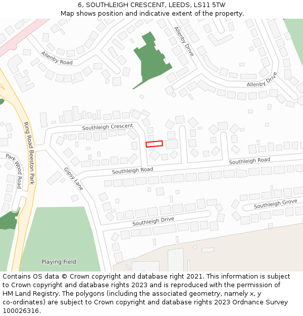 6, SOUTHLEIGH CRESCENT, LEEDS, LS11 5TW: Location map and indicative extent of plot