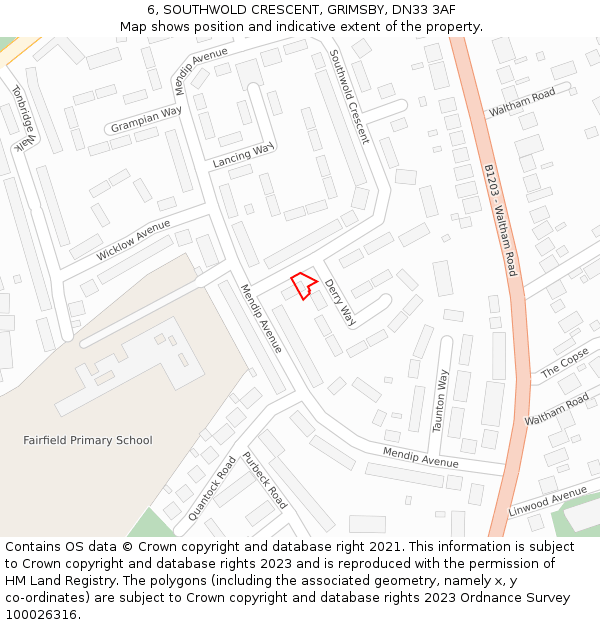6, SOUTHWOLD CRESCENT, GRIMSBY, DN33 3AF: Location map and indicative extent of plot
