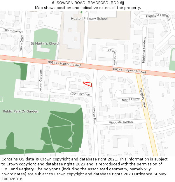 6, SOWDEN ROAD, BRADFORD, BD9 6JJ: Location map and indicative extent of plot