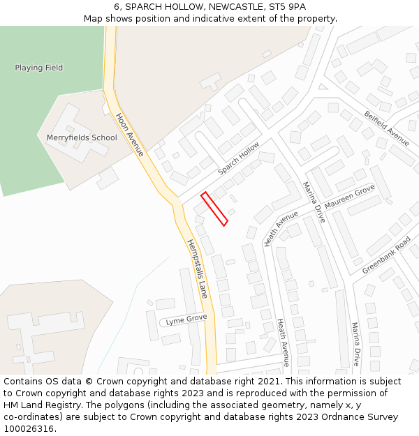 6, SPARCH HOLLOW, NEWCASTLE, ST5 9PA: Location map and indicative extent of plot