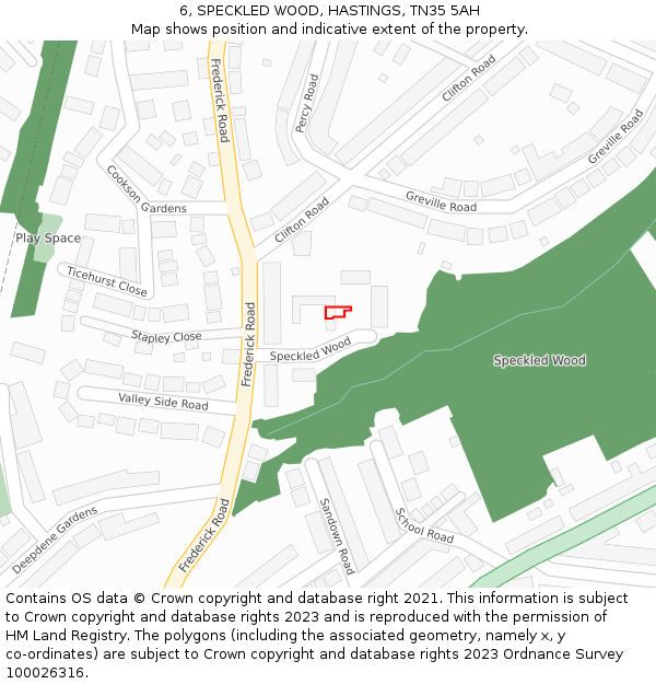 6, SPECKLED WOOD, HASTINGS, TN35 5AH: Location map and indicative extent of plot