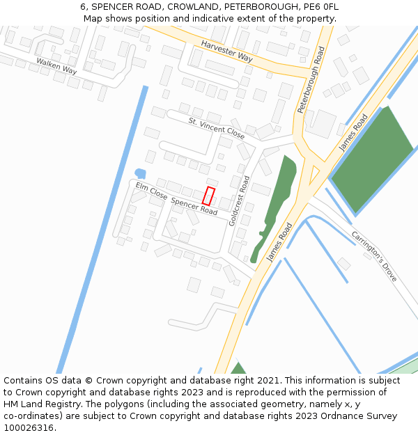 6, SPENCER ROAD, CROWLAND, PETERBOROUGH, PE6 0FL: Location map and indicative extent of plot